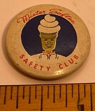 Vintage 50’s 1960’s MISTER SOFTEE Safety Club 1” Metal Pinback VF-XLNT