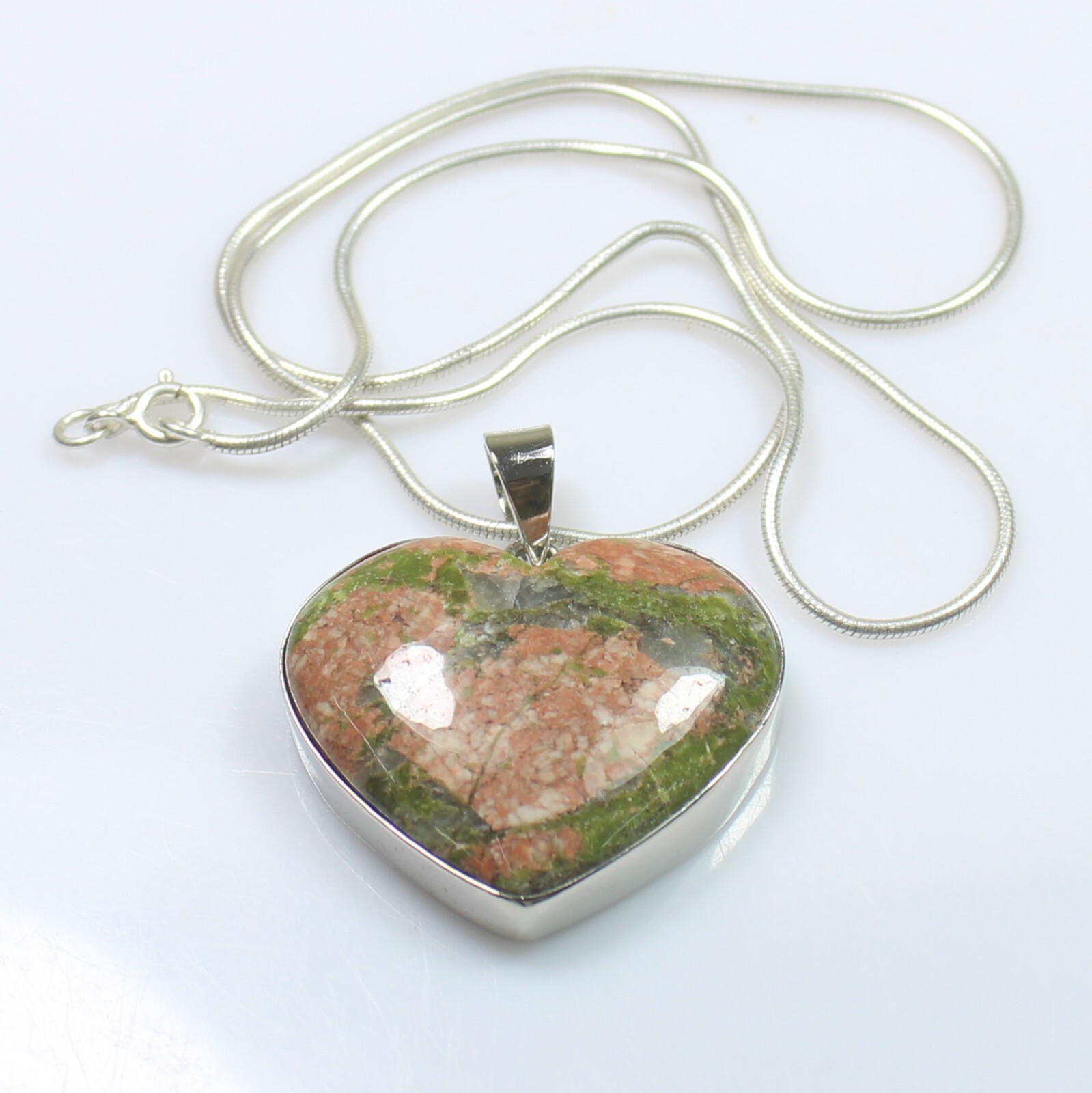 Natural Unakite Pendant in 925 Sterling Silver with Snake Chain
