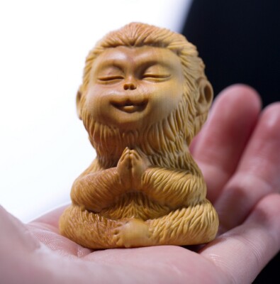 2.3'' Boxwood Hand Carved Sun Wukong Monkey King Statue Buddha Sculpture Decor
