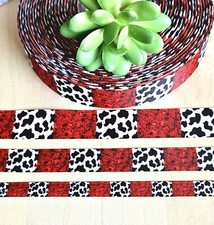 5/8, 7/8  1.5" 1 YD Cow Print Grosgrain Ribbon Animal Print Cruella Dalmatian