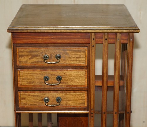 FINE CIRCA 1880 ANTIQUE VICTORIAN WALNUT REVOLVING BOOKCASE BOOK TABLE DRAWERS - Picture 4 of 12