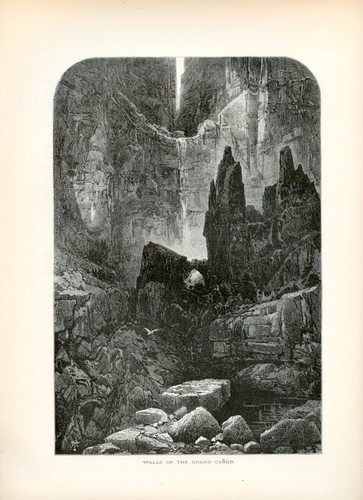 Mura del Grand Canyon, fiume Colorado, America storica 1874 antica incisione - Foto 2 di 4