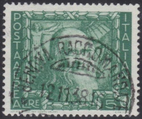 1938 Italia Regno Proclamazione Impero Posta Aerea L. 5 verde n. A 116 Usato - Foto 2 di 2