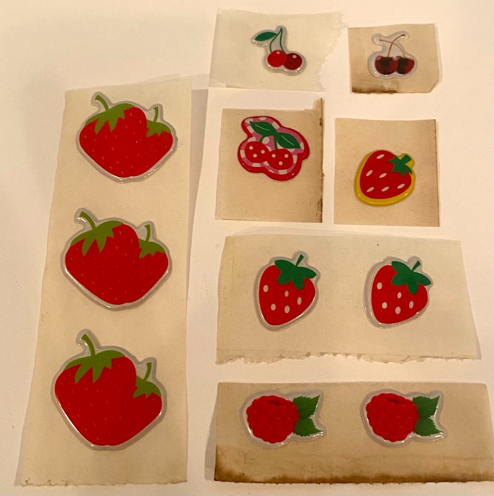 Vintage 1980s Puffy Scratch N Sniff  STRAWBERRY Raspberry Cherry Vinyl Stickers