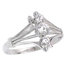 Sterling Silver 3 Brilliant Cut Cubic Zirconia Stones Ring
