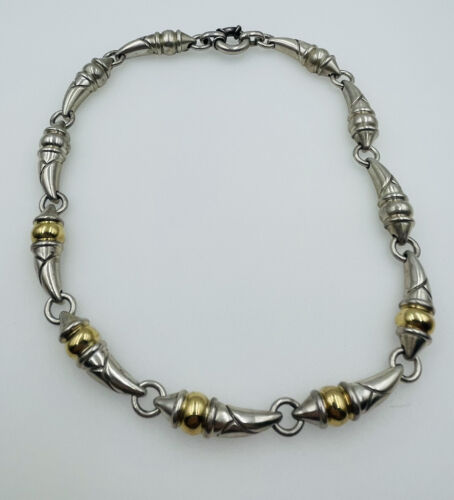 Vintage Designer Sterling Silver & 18k Gold Unusual Link Necklace Signed Torres - Afbeelding 1 van 7