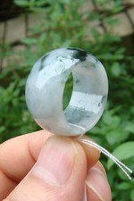 US 11 Certified Natural Grade A Blue Green Float Flowers Jade jadeite Ring 052