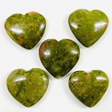 5 Pcs Natural Unakite Jasper 29.5-32.5mm Huge Heart Loose Cabochon Gemstones Lot