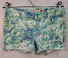 SO Authentic American Heritage Girls Denim Shorts Size 7 Green Blue Tie Dye