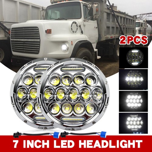 7" INCH Chrome LED Headlights Projector DRL For Ford LN7000 LN8000 LN9000 Trucks