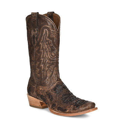 Corral  Men's Brown Exotic Alligator Inlay & Embroidered Western Boots