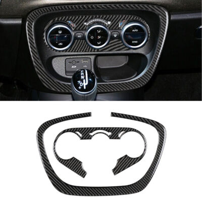 2Pcs For 2014-17 Fiat 500L Carbon Fiber Interior Climate Control Cover Trim