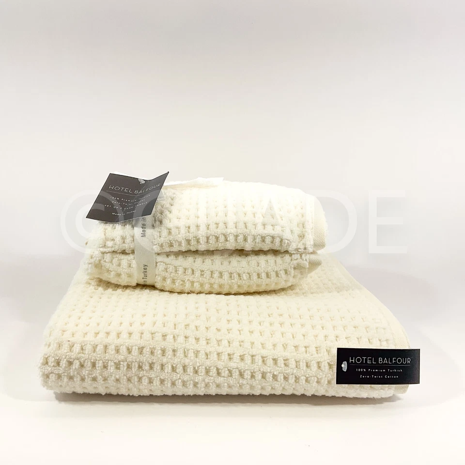 3 piezas Hotel Balfour suave 100 % algodón 1 baño 2 toallas de mano pavo marfil nuevo Foto 2 de 4