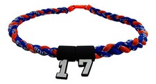 PICK YOUR NUMBER Orange  Royal Blue Braid Tornado Necklace Baseball Softball