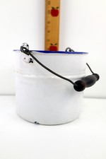Vintage White Blue Trim Enamelware Pot Berry Bucket Farmhouse by Elite Austria