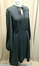 D Lang Black Knit Dress Modest A-line Skirt Back Zip Tie Neck Pullover S 6