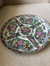 Large Rose Medallion Hand painted Chinese Platter 12  Diameter. 1940s. Perfect.