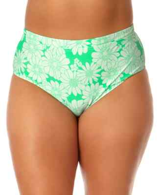 Salt + Cove Junior Green Floral Plus Size Printed High-Waist Swim Bottoms Size 3