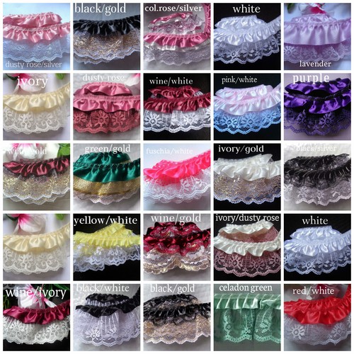 Satin Floral Ruffle Lace Trim 2 inch wide select color/price per yard - Afbeelding 1 van 40