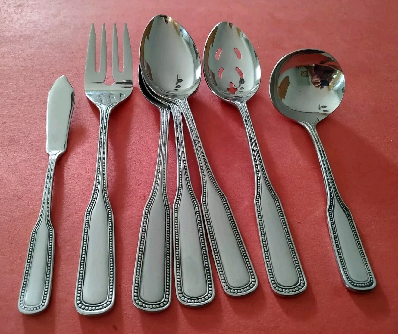 7pc SALEM "1776" Stainless SERVING SPOONS FORK LADLE+ Japan FREESHIP Beaded Edge
