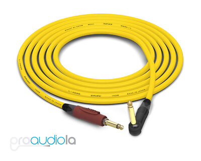 Canare Quad Instrument Cable | Silent 1/4'' TS to 90° 1/4'' TS | Yellow 4 Ft