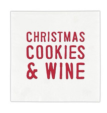 White Christmas Paper Napkin "Christmas Cookies & Wine" Red Text Design 5” sqr