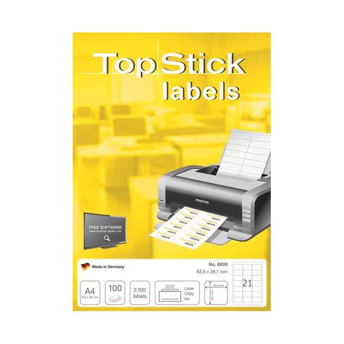 TOP STICK Etiquette universelle 70 x 25,4 mm blanche pour imprimante laser et jet d'encre