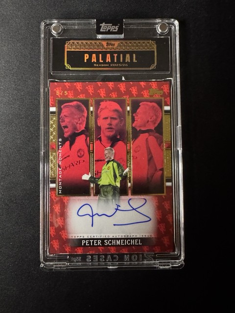 Topps Palatial Peter Schmeichel Auto /5 Montage Moments Devil Insert Man United