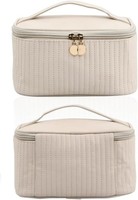 Kosmetiktasche Damen Kulturbeutel Pu Leder Wasserdicht Beige Reise Make-Up
