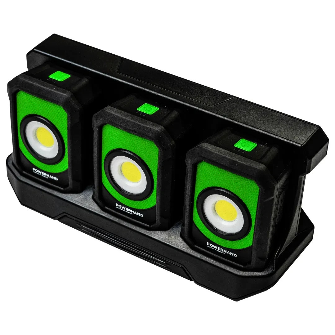 3 Modular Work Light System 70-700 Lumen Output 180° Tilt Powerhand Green