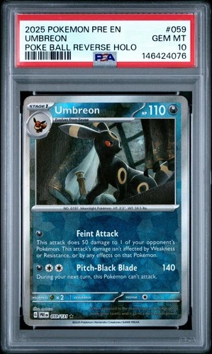 2025 Pokemon Pre EN #059 Umbreon Poke Ball Reverse Holo PSA 10