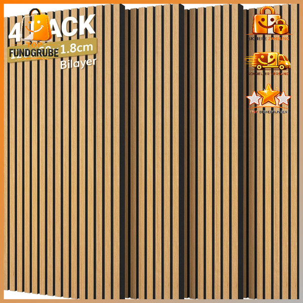 Akustikpaneele Selbstklebend 3D Holzoptik 120X60X1,9Cm 4 StüCk FüR-image
