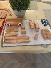 Toy Wood Railway Tracks 40 PCS Straight  Curve Pieces, Bridge Ramps, Trailor