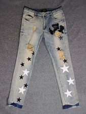Amiri Jeans Men 32x30 Stars Blue Distressed Denim Pants Designer