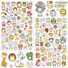 24 Sheets Cute Kawaii Stickers Pack - 1500PCS Adhesive Animal Stickers for Ki...