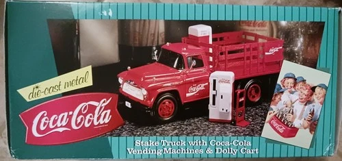 VTG Coca Cola 1996 Stake Bed Truck Vending Machines Dolly DIE CAST METAL NIB