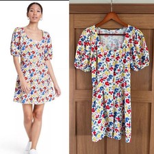 RIXO x Target Linen Blend Multicolor Floral Button Puff Sleeve Mini Dress size 0