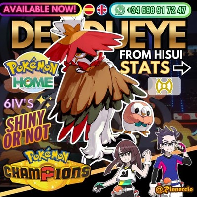 Decidueye Hisui 6IVs Shiny Competitive VGC for Pokemon Champions and Home