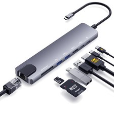 8 in 1 USB C Hub Multiport Adapter Docking Station Gray