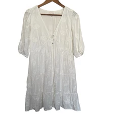 Dear John Babydoll Dress Womens Size S White Embroidered Floral Cottagecore Boho