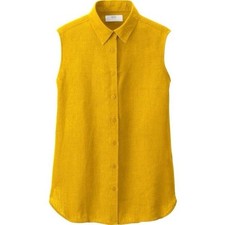 UNIQLO Yellow Button-up Sleeveless Shirt - 100% Flax - Size XS