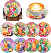 8 Pcs Diamond Art Coasters Kits for Adults with Holder Cork Pads, Diamond Dot...