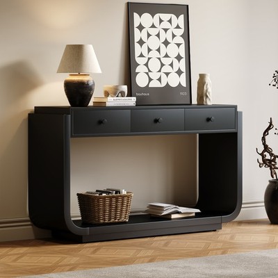 Classic-Style Console Table, 3 Storage Drawers, Display Shelf, Curved Legs