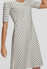 T by Talbots Gray and White Striped Sporty Pull-on Midi Dress L/XL