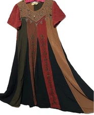 Vintage Rayon Dress S/M Hippy Witchy Embroidery Dark Fairy Boho Whimsigoth Gypsy
