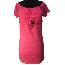 SO Dress Pink Allover Smocked Cutout Mini Bodycon Feminine Flirty Juniors Size L