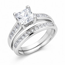 Women's Wedding Ring Set Princess Cut Engagement Stainless Steel Sizes 5-11