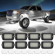 8PCS Pure White LED Rock Lights, Underbody Glow Lights Waterproof for Truck Boat