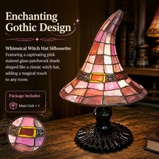 Whimsical Witch Hat Table Lamp Stained Glass Nightstand Light Bedroom Lighting