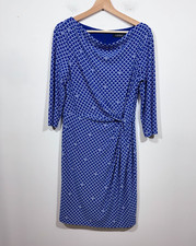 LRL Ralph Lauren Womens Logo Print Ruched Dress Size 10 Blue Career wear